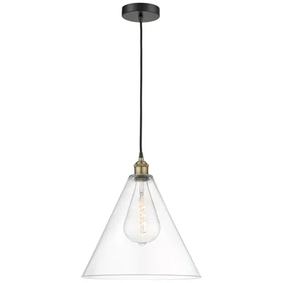 Innovations Lighting Edison Cone 16" Wide Black Brass Corded Pendant With Clear Shade