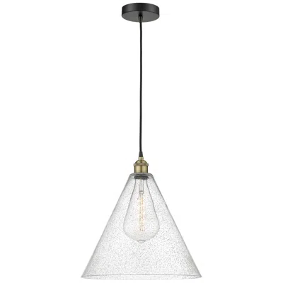 Innovations Lighting Edison Cone 16" Wide Black Brass Corded Pendant With Seedy Shade