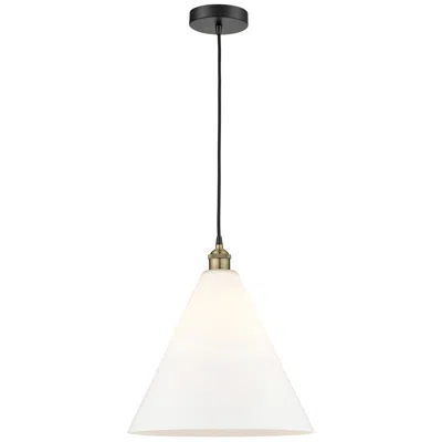 Innovations Lighting Edison Cone 16"w Black Brass Corded Pendant W/ Matte White Shade