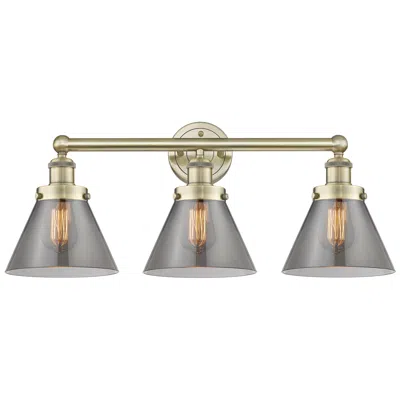 Innovations Lighting Edison Cone 24.5"w 3 Light Antique Brass Bath Light With Plated Smoke