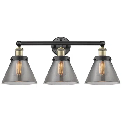Innovations Lighting Edison Cone 24.5"w 3 Light Black Brass Bath Light With Plated Smoke Sh