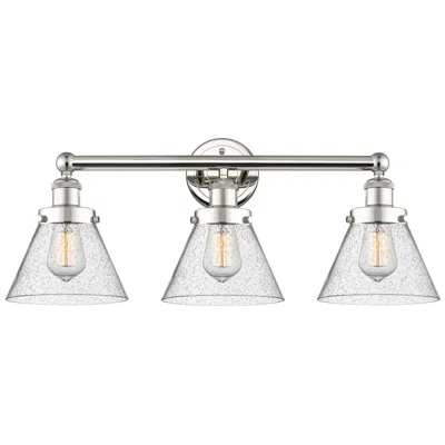 Innovations Lighting Edison Cone 24.5"w 3 Light Polished Nickel Bath Light With Seedy Shade