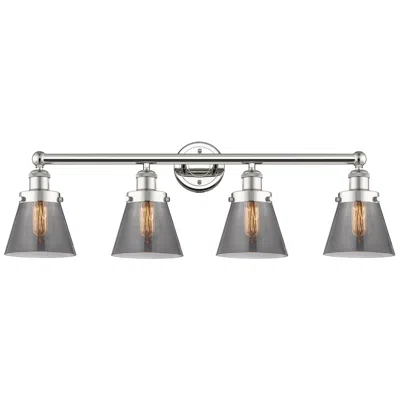 Innovations Lighting Edison Cone 33.5"w 4 Light Polished Nickel Bath Light With Smoke Shade
