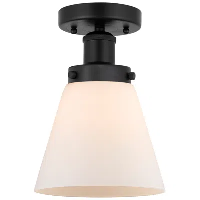 Innovations Lighting Edison Cone 7" Matte Black Semi Flush Mount W/ Matte White Shade