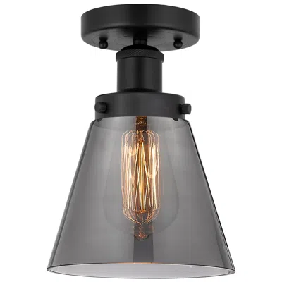 Innovations Lighting Edison Cone 7" Matte Black Semi Flush Mount W/ Plated Smoke Shade