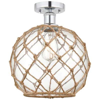 Innovations Lighting Edison Farmhouse 10" Chrome Semi Flush W/ Clear & Brown Rope Shade
