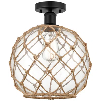 Innovations Lighting Edison Farmhouse 10" Matte Black Semi Flush W/ Clear & Brown Rope