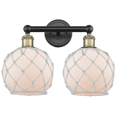 Innovations Lighting Edison Farmhouse 17"w 2 Light Black Brass Bath Light W/ White Shade