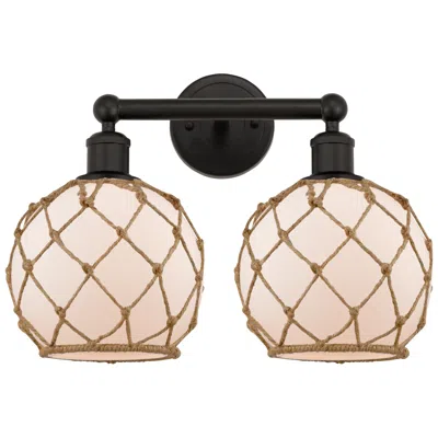 Innovations Lighting Edison Farmhouse 17"w 2-lt Oiled Bronze Vanity W/ White Brown Shade