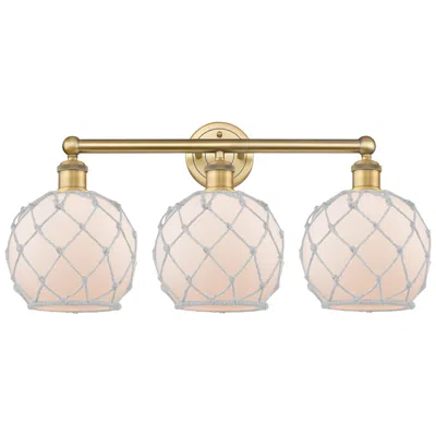 Innovations Lighting Edison Farmhouse 26"w 3 Light Brushed Brass Bath Light W/ White Shade