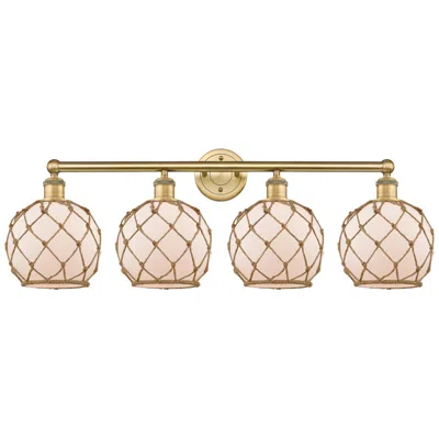 Innovations Lighting Edison Farmhouse 35"w 4-lt Brushed Brass Vanity W/ White Brown Shade