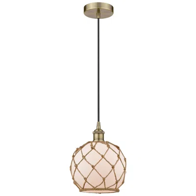 Innovations Lighting Edison Farmhouse 8" Brass Corded Mini Pendant W/ White & Brown Rop In Gold