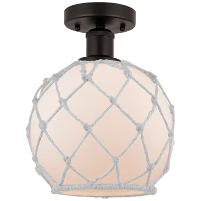 Innovations Lighting Edison Farmhouse 8" Bronze Semi Flush W/ White Rope Shade