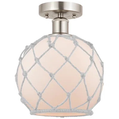 Innovations Lighting Edison Farmhouse 8" Brushed Nickel Semi Flush W/ White Rope Shade In Pink