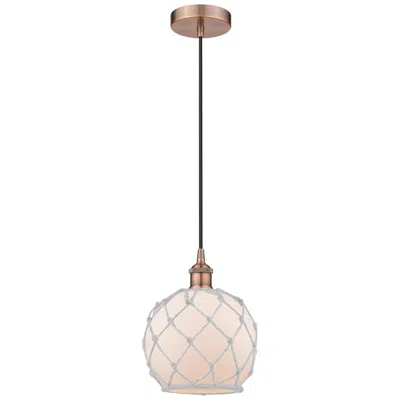 Innovations Lighting Edison Farmhouse 8" Copper Corded Mini Pendant W/ White Rope Shade