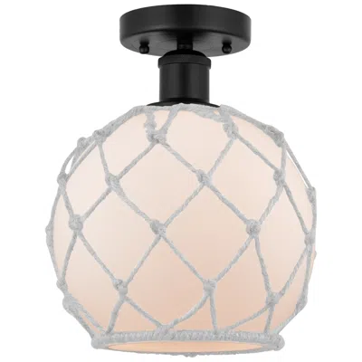 Innovations Lighting Edison Farmhouse 8" Matte Black Semi Flush W/ White Rope Shade