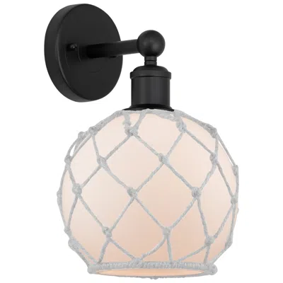 Innovations Lighting Edison Farmhouse Rope 12"h Matte Black Sconce With White Glass Shade
