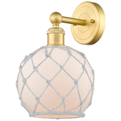 Innovations Lighting Edison Farmhouse Rope 12"h Satin Gold Sconce With White Glass Shade