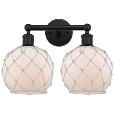 Innovations Lighting Edison Farmhouse Rope 17"w 2 Light Black Bath Light W/ White Shade