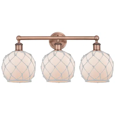 Innovations Lighting Edison Farmhouse Rope 26"w 3 Light Copper Bath Light W/ White Shade