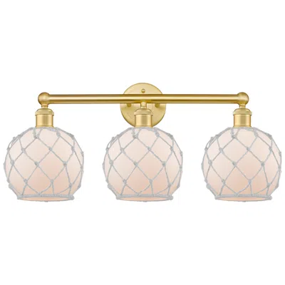 Innovations Lighting Edison Farmhouse Rope 26"w 3 Light Gold Bath Light W/ White Shade
