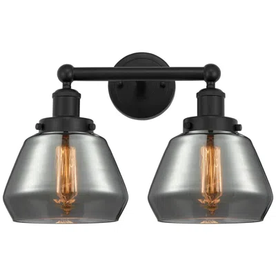 Innovations Lighting Edison Fulton 16" 2-light Matte Black Bath Light W/ Plated Smoke Shade
