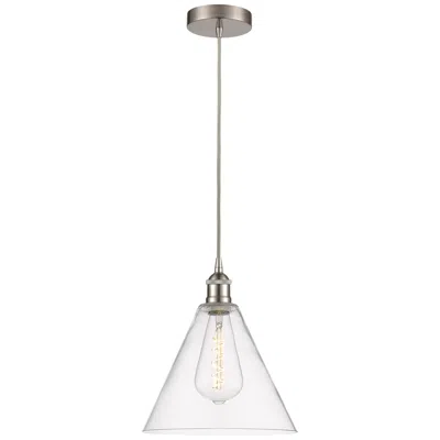 Innovations Lighting Edison Glass Cone 12" Brushed Nickel Corded Mini Pendant W/ Clear Shad