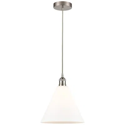 Innovations Lighting Edison Glass Cone 12" Brushed Nickel Corded Mini Pendant W/ White Shad