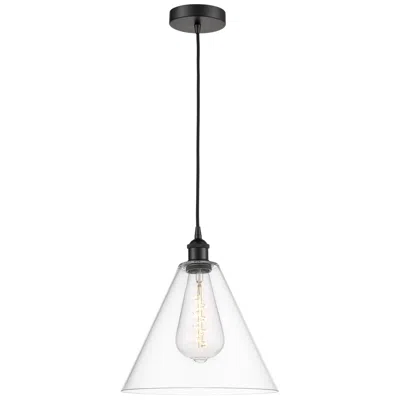 Innovations Lighting Edison Glass Cone 12" Matte Black Cord Hung Mini Pendant W/ Clear Shad