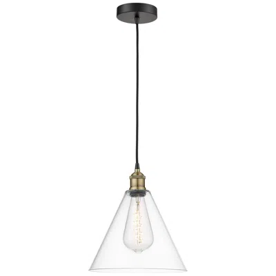 Innovations Lighting Edison Glass Cone 12"w Black Brass Corded Mini Pendant W/ Clear Shade