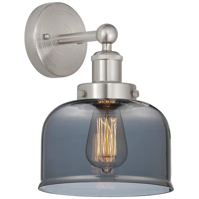 Innovations Lighting Edison Large Bell 7" Brushed Satin Nickel Sconce W/ Plated Smoke Shade In Blue