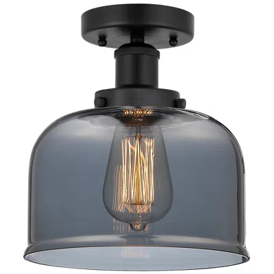 Innovations Lighting Edison Large Bell 7" Matte Black Semi Flush Mount W/ Plated Smoke Shad