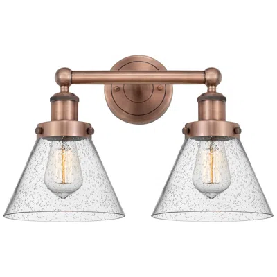 Innovations Lighting Edison Large Cone 15.5"w 2 Light Antique Copper Bath Light With Seedy