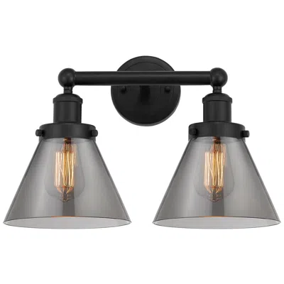 Innovations Lighting Edison Large Cone 16" 2-light Matte Black Bath Light W/ Plated Smoke S