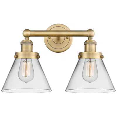 Innovations Lighting Edison Large Cone 16.75"w 2 Light Brushed Brass Bath Light With Clear