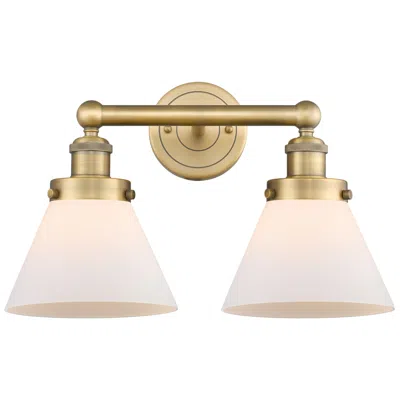 Innovations Lighting Edison Large Cone 16.75"w 2 Light Brushed Brass Bath Light With White