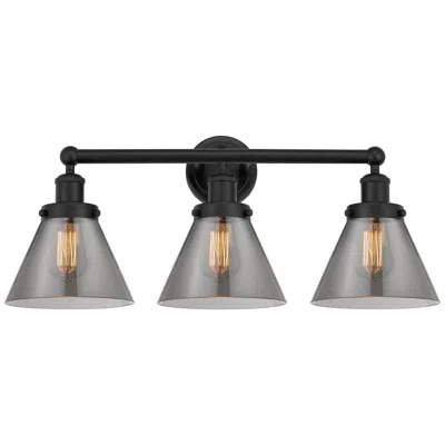 Innovations Lighting Edison Large Cone 25" 3-light Matte Black Bath Light W/ Plated Smoke S