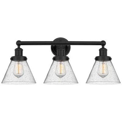 Innovations Lighting Edison Large Cone 25" 3-light Matte Black Bath Light W/ Seedy Shade