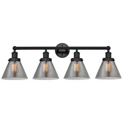 Innovations Lighting Edison Large Cone 34" 4-light Matte Black Bath Light W/ Plated Smoke S