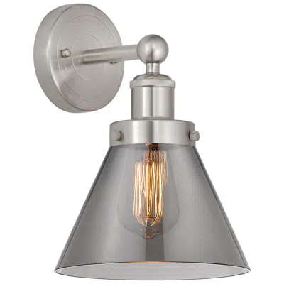 Innovations Lighting Edison Large Cone 7" Brushed Satin Nickel Sconce W/ Plated Smoke Shade