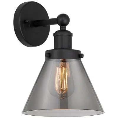 Innovations Lighting Edison Large Cone 7" Matte Black Sconce W/ Plated Smoke Shade