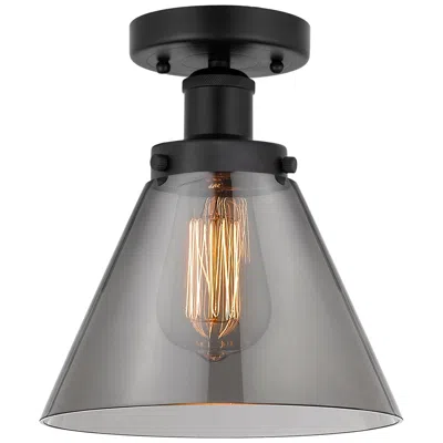 Innovations Lighting Edison Large Cone 7" Matte Black Semi Flush Mount W/ Plated Smoke Shad