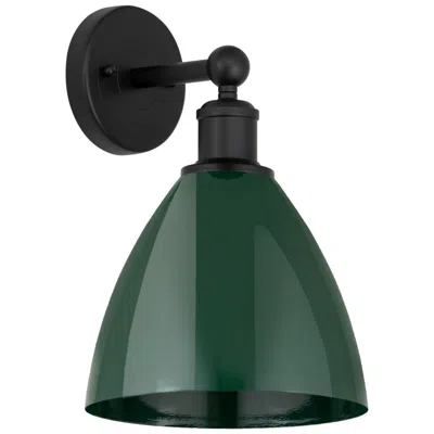 Innovations Lighting Edison Plymouth Dome 10.75" High Matte Black Sconce W/ Green Shade