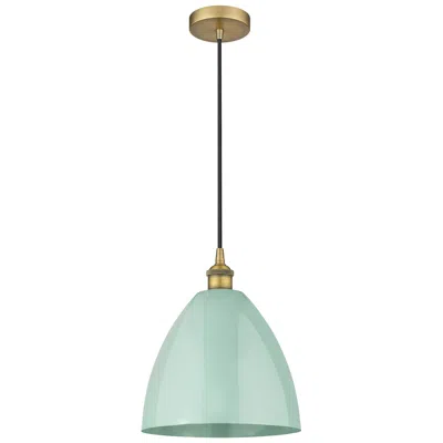 Innovations Lighting Edison Plymouth Dome 12"w Brushed Brass Cord Mini Pendant W/ Seafoam S