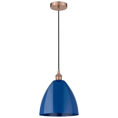 Innovations Lighting Edison Plymouth Dome 12"w Copper Cord Hung Mini Pendant W/ Blue Shade