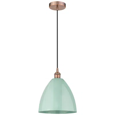 Innovations Lighting Edison Plymouth Dome 12"w Copper Cord Hung Mini Pendant W/ Seafoam Sha