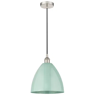 Innovations Lighting Edison Plymouth Dome 12"w Polish Nickel Cord Mini Pendant W/ Seafoam S