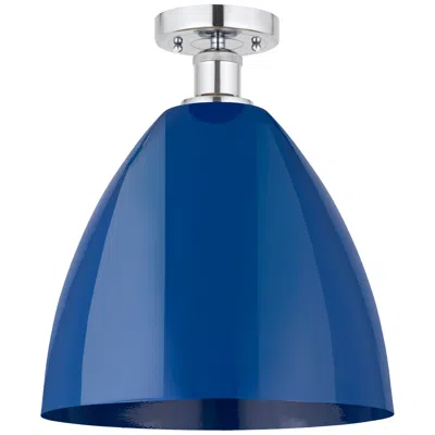 Innovations Lighting Edison Plymouth Dome 12"w Polished Chrome Semi Flush Mount W/ Blue Sha