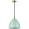 Innovations Lighting Edison Plymouth Dome 16"w Antique Brass Cord Mini Pendant W/ Seafoam S In Gold