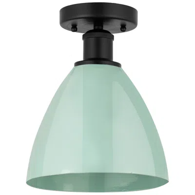 Innovations Lighting Edison Plymouth Dome 7.5"w Matte Black Semi Flush Mount W/ Seafoam Sha